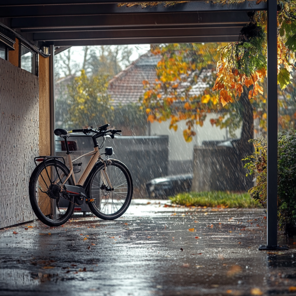 Fiets onder een afdak/ schuur